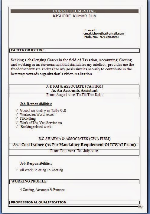 Resume format for accounts assistant in india